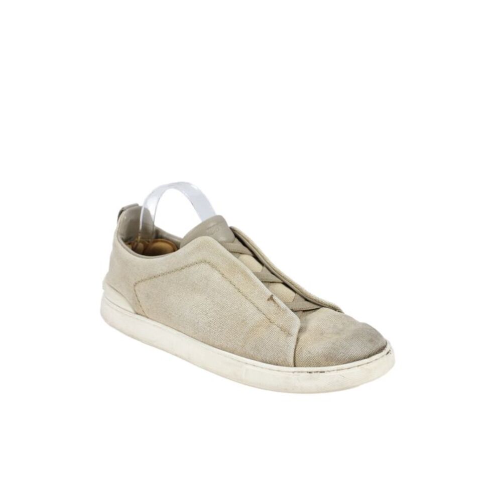 Zegna Mens Canvas Elastic Lace Slip On Sneakers Beige Size 9.5